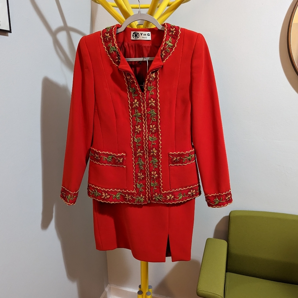 Vintage Y de G Paris Embellished Skirt Suit